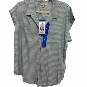 JACHS Girlfriend Sage Striped Button Down Shirt
